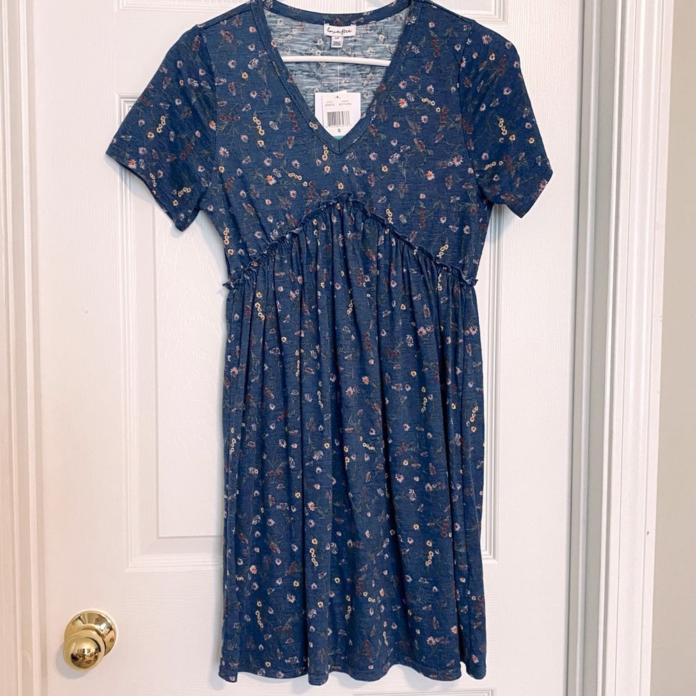Blue Floral Print Dress • Small